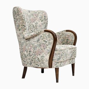 Danish Armchair in Floral Multicolor Fabric, 1960s