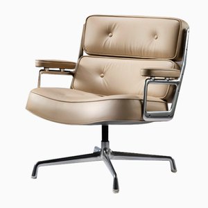Time Life Lobby Desk Chair in Latte Leather by Eames for Herman Miller, 1980s
