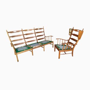 Canapé et Chaise Rembourrés en Chêne, 1950s, Set de 2