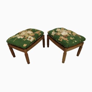 Set of Upholstered Oak Poufs, 1950s