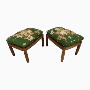 Upholstered Oak Poufs, 1950s, Set of 2