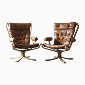 Mid-Century Danish Super Star Falcon Lounge Chairs in Leather, 1970s, Set of 2