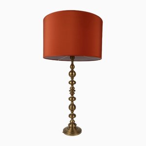 Tall Art Deco Bobbin Brass Candlestick Column Table Lamp, 1930s