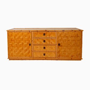 Vintage Credenza Coastal Dresser in Bamboo and Rattan Parquets, Italy, 1970s