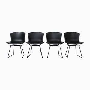 Model 420 Chairs in Black Leather by Harry Bertoia for Knoll Inc. / Knoll International, Set of 4