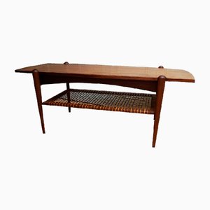 Mesa de centro holandesa de teca, formica y ratán de Louis van Teeffelen, años 60