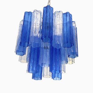 Himmelblauer und blauer Tronchi Murano Glas Sputnik Kronleuchter von Simoeng