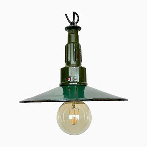 Industrial Enameled Military Pendant Lamp with Cast Aluminium Top, 1960s