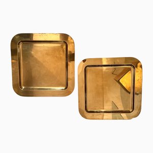Mid-Century Modern Square Serving Trays in Brass, Italy, 1970s, Set of 2