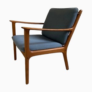 Mid-Century Armchair in Teak and Blue Upholstery by Ole Wanscher for Poul Jeppesen, Denmark, 1960s