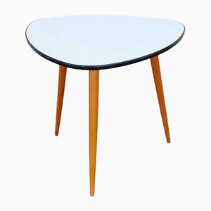 Vintage German Table with Resopal-Coated Plate in Triangular Basic Shape, Three Yellow-Brown Legs & Beech Wood from Opal, 1960s