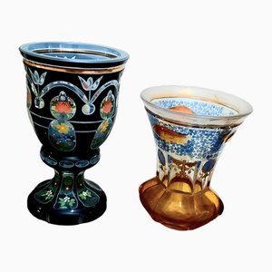 Calice bohémien e vaso, metà XIX secolo, set di 2