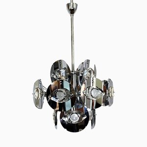 Chromed Brass Chandelier by Gaetano Sciolari, 1960