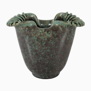 Danish Art Deco Stoneware Vase with Verdigris Green Glaze by Arne Bang, 1930s-1940s