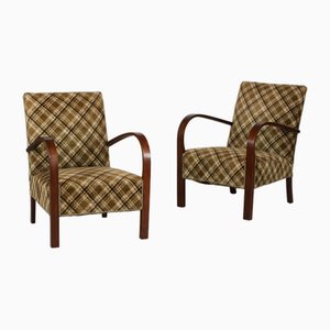 Set of Danish Art Deco Armchairs in Dark Wood and Velour, 1940s