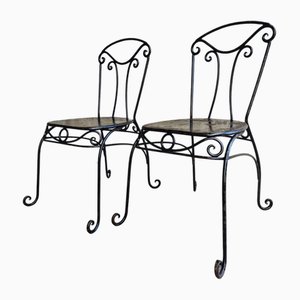 Wrought Iron Garden Bistro Chairs, 1970s, Set of 2