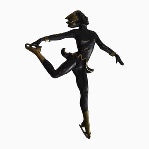 Große Wiener Eiskunstläufer Figur aus Bronze, 1950er