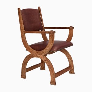 Danish Leather and Oak Armchair, 1950s