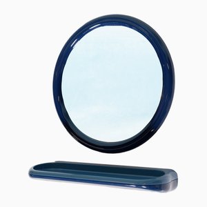 Specchio da bagno Space Age blu con mensola, anni '70, set di 2
