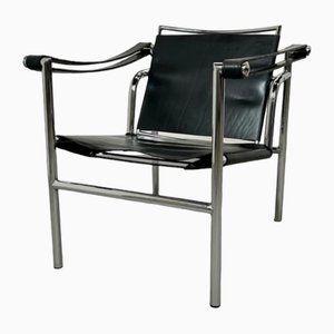 Mid-Century LC1 Armchair in Tubular Chrome and Black Leather by Le Corbusier