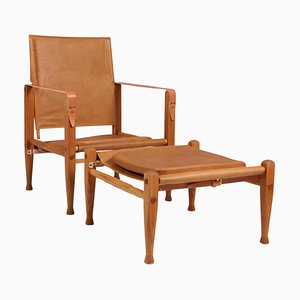 Safari Stuhl mit Fußhocker von Kaare Klint für Rud Rasmussen, 1960er, 2er Set