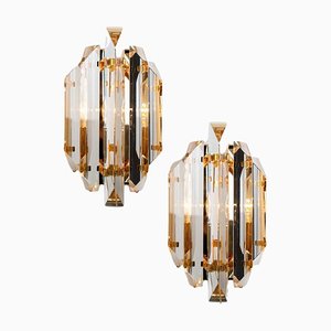 Clear Gold Glass Brass Sconces in the style of Venini, 1970s, Set of 2