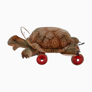 Grande Tortue en Peluche avec Yeux et Roues en Verre de Steiff, 1960s