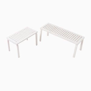 Bancs Laqués Blancs par Alvar Aalto de Artek, 1970s, Set de 2