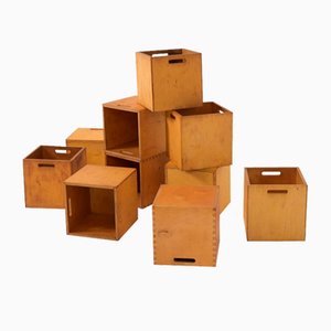 Modular Wooden Cubes, 1970s, Set of 10