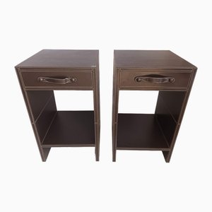 Industrial Leather Bedside Tables with Drawers, Set of 2