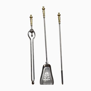 Polished Steel and Brass Fire Tools, Set of 3