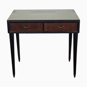 Mesa de escritorio italiana Art Déco Mid-Century de nogal con tablero de vidrio