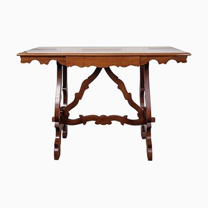 Italian Baroque Style Walnut Lyre-Leg Trestle Refectory Desk Writing Table, 1980s
