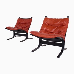 Siesta Lounge Chairs in Red Leather by Ingmar Relling for Westnofa, 1970s, Set of 2