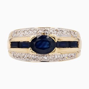 Modern 18 Karat Yellow Gold Bangle Ring with Sapphire & Diamonds