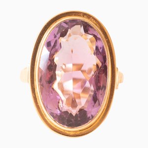 Anillo de cóctel vintage de amatista en oro amarillo de 14 k, años 70