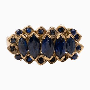 Vintage 9k Yellow Gold Ring with Sapphires, 1970s