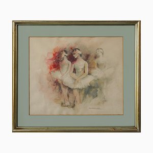 Montserrat Barta, Trois Ballerines, XXe Siècle, Aquarelle