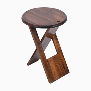 Mid-Century TS Folding Stool in Oak attributed to Roger Tallon for Sentou, France, 1970s