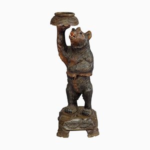 Large Wooden Black Forest Bear Flower Stand, 1900s