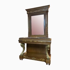 Table Console Regency en Marbre avec Miroir