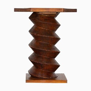 Mid-Century French Elm Corkscrew Pedestal Table