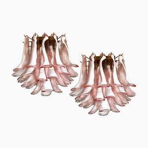 Murano Pink Petal Ceilng Chandeliers, 1990s, Set of 2