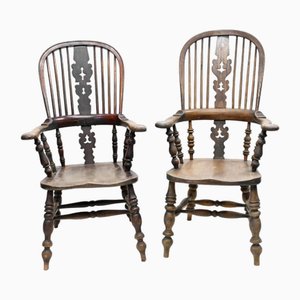 Set of Windsor Armchairs His and Hers in Oak, 1860s