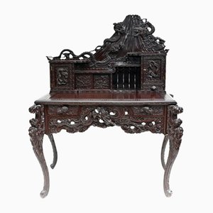 Geschnitzter japanischer Schreibtisch und Stuhl, 1880er