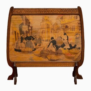 Pyrographed Wooden Fire Screen Breton Market Monogram