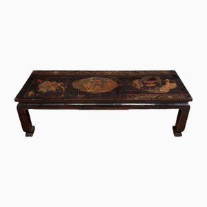 Mid-20th Century China Lacquer Coffee Table with 4 Legs & Polychrome Decor