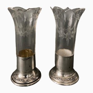 Ab Goldsmith Soliflore Tealight Holders with Minerva Silver Base, Set of 2