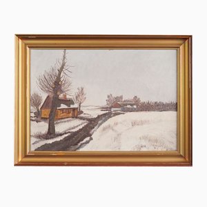 Artista escandinavo, The Winterscape, años 60, óleo sobre lienzo, enmarcado