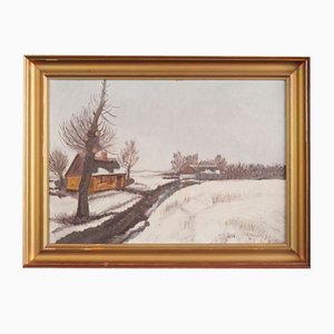 Scandinavian Artist, The Winterscape, 1960s, Oil on Canvas, Framed